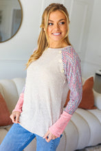 Load image into Gallery viewer, Take The Leap Pink &amp; Taupe Two-Tone Rib Chevron Raglan Top
