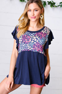 Flooded With Memories Floral Ruffle Sleeve Top