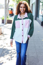 Load image into Gallery viewer, Pretty In Pink &amp; Olive Color Block Button Down Ribbed Shacket
