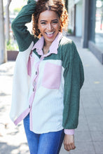 Load image into Gallery viewer, Pretty In Pink &amp; Olive Color Block Button Down Ribbed Shacket
