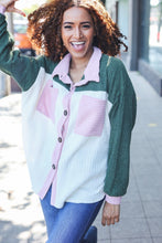 Load image into Gallery viewer, Pretty In Pink &amp; Olive Color Block Button Down Ribbed Shacket
