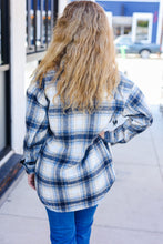 Load image into Gallery viewer, Boldly You Navy Plaid Fringe Button Down Shacket
