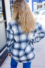 Load image into Gallery viewer, Boldly You Navy Plaid Fringe Button Down Shacket
