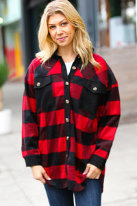 Snowy Peaks Holiday Red Flannel Plaid Button Down Shacket
