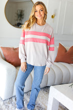 Load image into Gallery viewer, Rally Day Taupe &amp; Coral Game Day Stripe Outseam Terry Top
