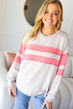 Load image into Gallery viewer, Rally Day Taupe &amp; Coral Game Day Stripe Outseam Terry Top
