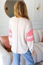 Load image into Gallery viewer, Rally Day Taupe &amp; Coral Game Day Stripe Outseam Terry Top
