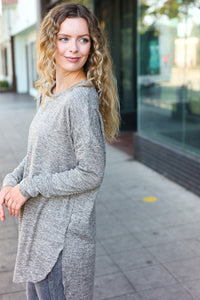 Casual Living Grey Two-Tone Tunic Side Slit Pullover