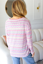 Load image into Gallery viewer, Everyday Casual Lilac &amp; Fuchsia Textured Vintage Stripe Top
