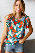 Load image into Gallery viewer, Follow Me Emerald Floral Print Double Ruffle Sleeve Top
