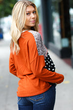 Load image into Gallery viewer, Forever Special Rust &amp; Black Cashmere Feel Leopard Patch Work Dolman Top
