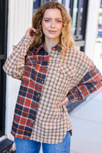 Load image into Gallery viewer, Rust &amp; Taupe Plaid Color Block Shacket
