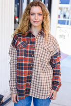 Load image into Gallery viewer, Rust &amp; Taupe Plaid Color Block Shacket
