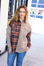 Load image into Gallery viewer, Rust &amp; Taupe Plaid Color Block Shacket
