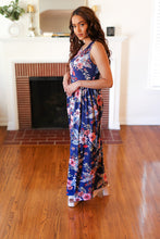 Load image into Gallery viewer, Floral Fit and Flare Sleeveless Maxi Dress in Navy
