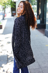 Boldly You Charcoal Animal Print Open Cardigan