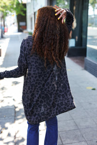 Boldly You Charcoal Animal Print Open Cardigan