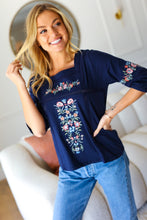 Load image into Gallery viewer, Keep You Close Floral Embroidery Square Neck Blouse in Navy

