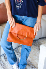 Load image into Gallery viewer, Ballerina Fold Over Gold O-Ring Faux Leather Clutch in Burnt Sienna
