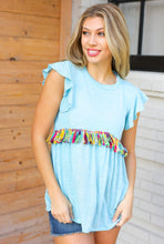 Load image into Gallery viewer, Sky Blue Two Tone Babydoll Fringe Tassel Top
