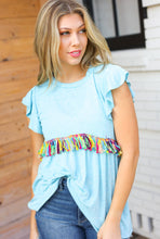 Load image into Gallery viewer, Sky Blue Two Tone Babydoll Fringe Tassel Top
