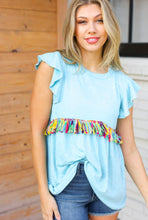 Load image into Gallery viewer, Sky Blue Two Tone Babydoll Fringe Tassel Top
