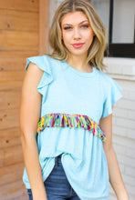 Load image into Gallery viewer, Sky Blue Two Tone Babydoll Fringe Tassel Top
