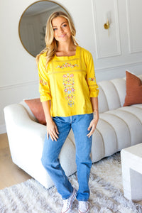 Keep You Close Floral Embroidery Square Neck Blouse in Yellow