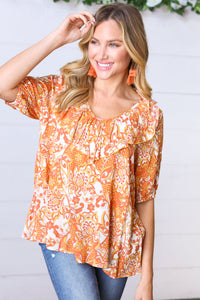 Unstoppable Force Floral Print Ruffle Trim Top