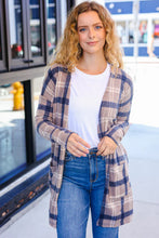 Load image into Gallery viewer, Casual Living Taupe &amp; Charcoal Plaid Hacci Open Cardigan
