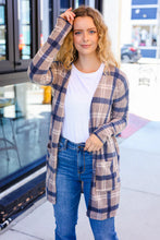 Load image into Gallery viewer, Casual Living Taupe &amp; Charcoal Plaid Hacci Open Cardigan
