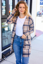 Load image into Gallery viewer, Casual Living Taupe &amp; Charcoal Plaid Hacci Open Cardigan
