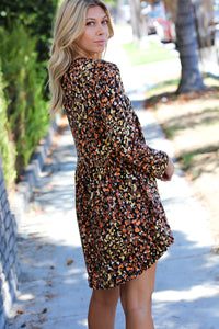 City Safari Leopard Long Sleeve Babydoll Dress