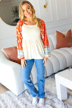 Load image into Gallery viewer, Hello Beautiful Oatmeal &amp; Orange Square Neck Paisley Floral Blouse
