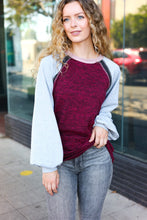 Load image into Gallery viewer, Autumn Vibes Grey &amp; Burgundy Color Block Raglan Sweater
