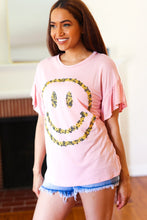 Load image into Gallery viewer, Live For Today Floral Smiley Face Flutter Sleeve Tee in Pink
