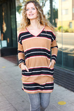 Load image into Gallery viewer, Casual Chic Taupe Hacci Stripe Pocketed Tunic/Dress
