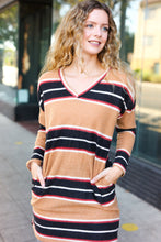 Load image into Gallery viewer, Casual Chic Taupe Hacci Stripe Pocketed Tunic/Dress
