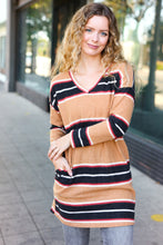 Load image into Gallery viewer, Casual Chic Taupe Hacci Stripe Pocketed Tunic/Dress
