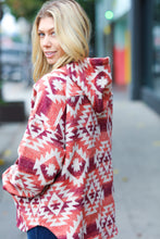 Load image into Gallery viewer, Fall For You Rust &amp; Burgundy Aztec Half Zip High Neck Hoodie
