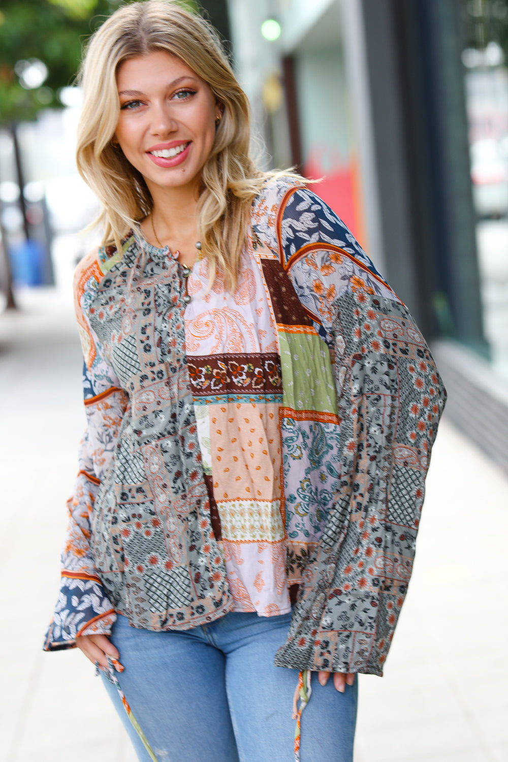 Hippie-ly Ever After Paisley Patchwork Button Down Top