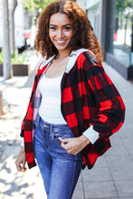 Load image into Gallery viewer, Stepping Out Red Buffalo Plaid Ribbed Hooded Sweater
