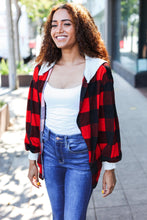 Load image into Gallery viewer, Stepping Out Red Buffalo Plaid Ribbed Hooded Sweater
