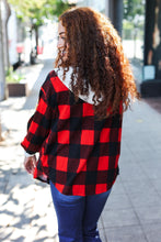 Load image into Gallery viewer, Stepping Out Red Buffalo Plaid Ribbed Hooded Sweater
