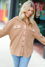 Load image into Gallery viewer, Fireside Cozy Waffle Rib Hooded Washed Shacket in Camel
