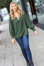 Load image into Gallery viewer, The Slouchy Two Tone Knit Notched Raglan Top in Olive
