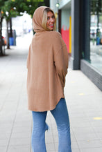 Load image into Gallery viewer, Fireside Cozy Waffle Rib Hooded Washed Shacket in Camel
