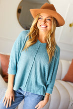 Load image into Gallery viewer, Just My Type Jacquard Hi-Low V Neck Sweater Top in Dusty Teal
