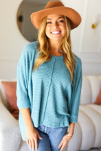 Load image into Gallery viewer, Just My Type Jacquard Hi-Low V Neck Sweater Top in Dusty Teal
