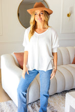 Load image into Gallery viewer, Just My Type Jacquard Hi-Low V Neck Sweater Top in White
